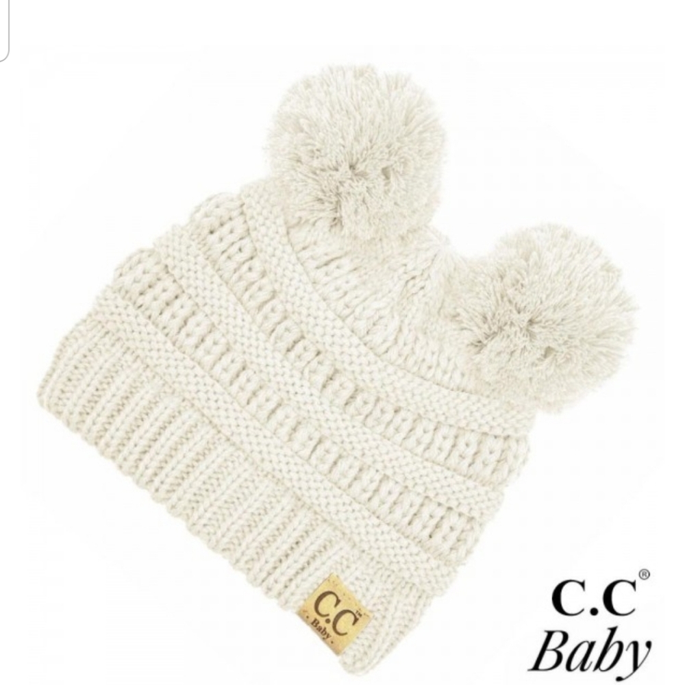 -C.C. Beanie Two Pompom Beanie Ivory Sz Baby